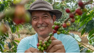 productor de café cosechando